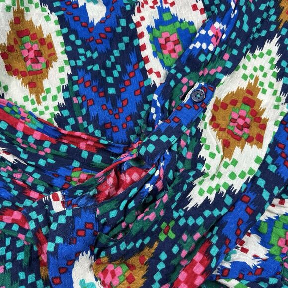 Maeve Anthropologie Topoxte Ikat Tunic Peplum 3/4 Sleeve Boho Vibrant Top 6 FLAW - Picture 10 of 12